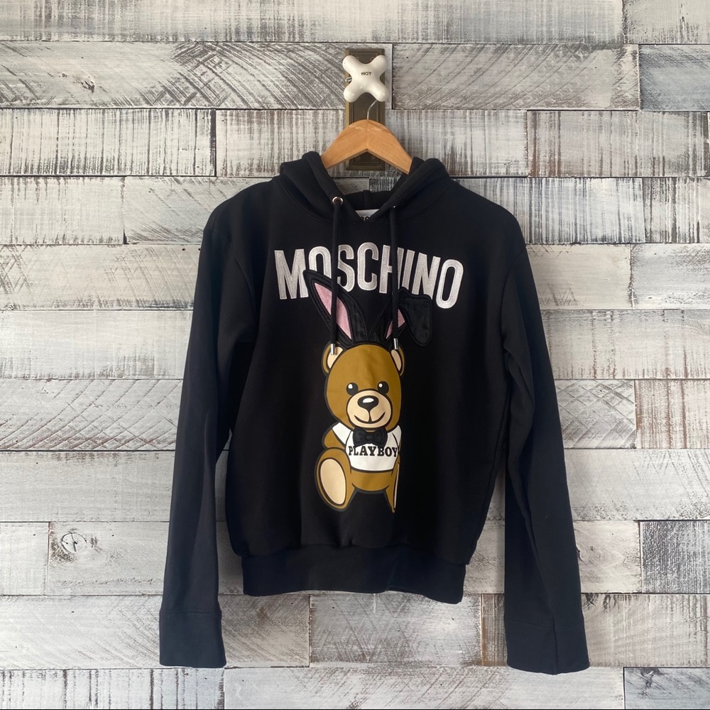 Moschino Playboy Black Teddy Bear Hoodie Small